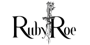The word Ruby Roe with a floral blade between the words